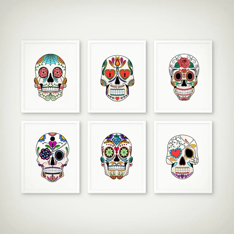 Buy Colorful Sugar Skulls Art Decor Canvas Painting