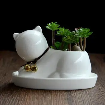 

Adeeing Lovely Creative Ceramic Dog Cat Flowerpot Mini Succulent Plant Container Home Office Decorations