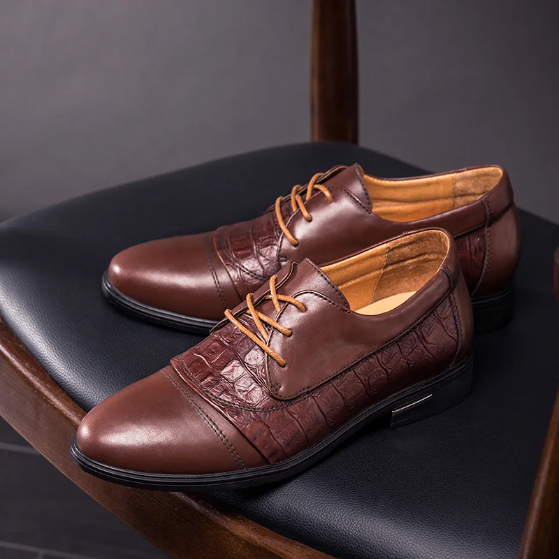 

Men Increase Genuine Leather Shoes Oxford Leather Men's Dress Shoes Business Flat Shoes Breathable Men's Banquet Wedding Shoes