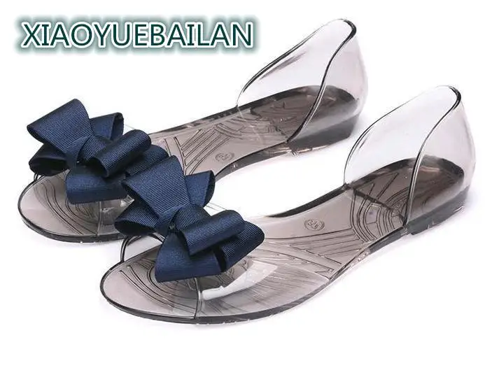 

2018 New Fashion Trend Beach Bow Transparent Sandals Women Shoes Flat Bottomed Jelly Shoes Fish Mouth Shoes