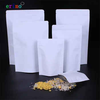 

100pcs Fenestration white cowhide aluminum film self-sealing bag custom food packaging tea bag self-standing storage bag