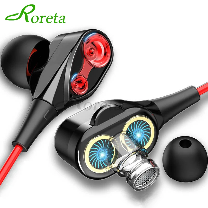 Roreta Dual Drive Stereo Wired earphone In-Ear Sport Headset With Mic mini Earbuds Earphones For iPhone Samsung Huawei Xiaomi Roreta Dual Drive Stereo Wired earphone In-Ear Sport Headset With Mic mini Earbuds Earphones For iPhone Samsung Huawei Xiaomi