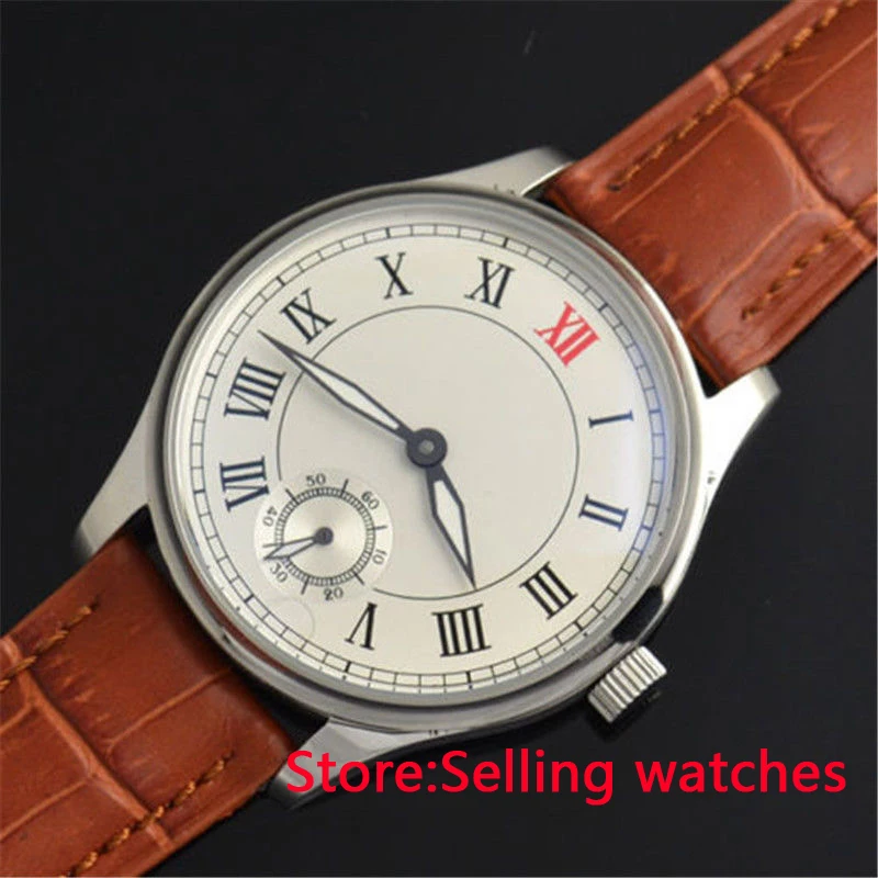 

44mm parnis white dial stainless steel hand winding Asia 6498 mens wristwatch