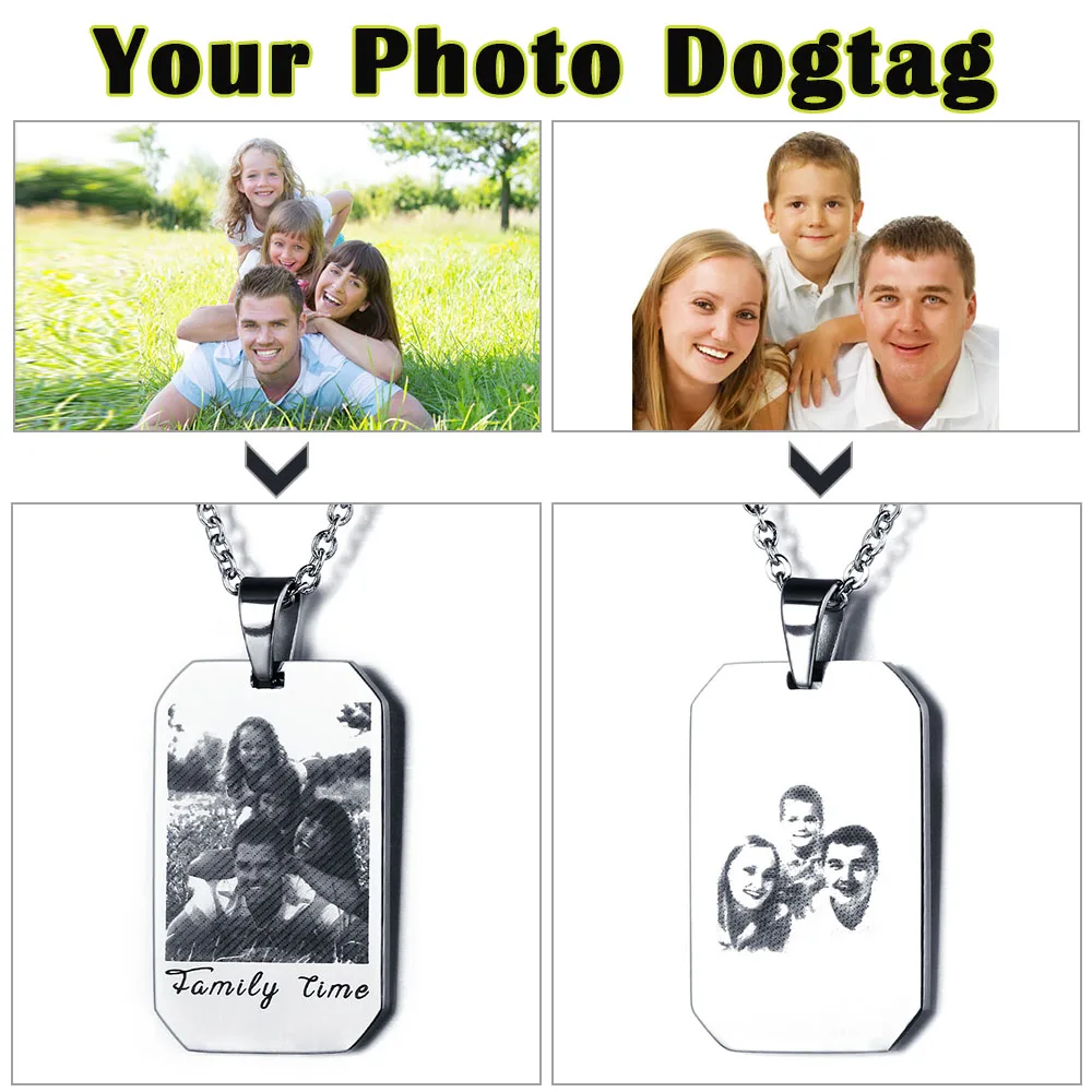 

Free Engraving Stainless Steal Unisex Pendants Necklaces Custom Photo Engraving Father's Day Christmas Gift(JewelOra NE101321)