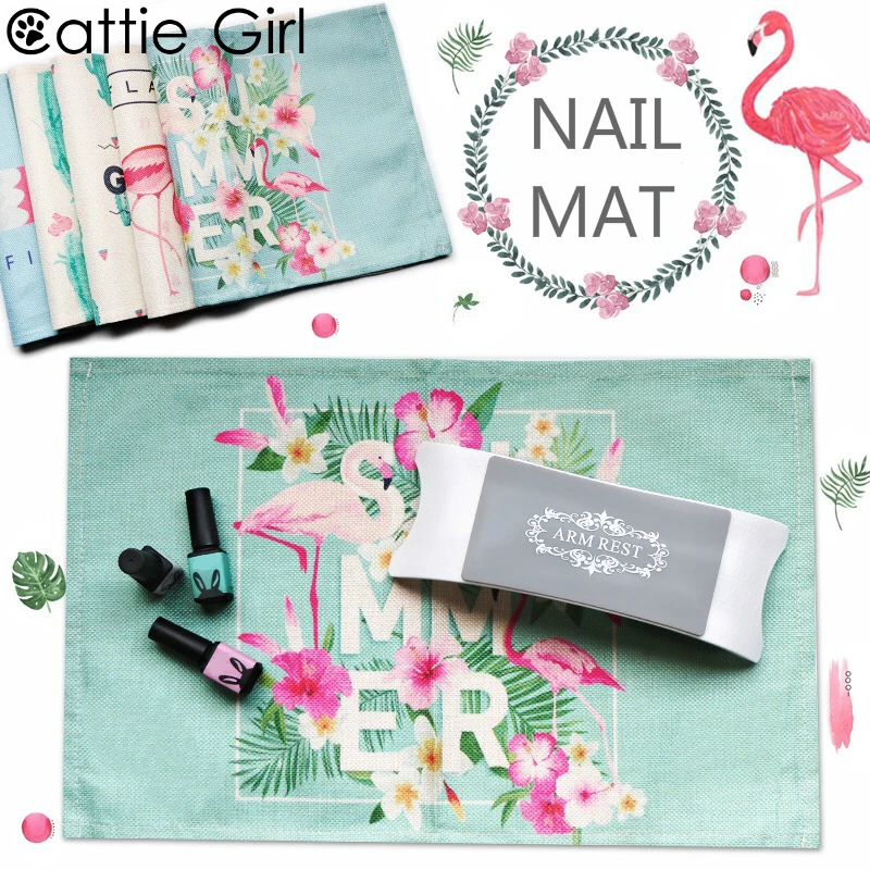 

1pc Flamingo Nail Art Mat Linen Flax Cactus Nail Pad for Led Nails Lamp Professional Nail Art Tools Cattie Girl Manicure Display