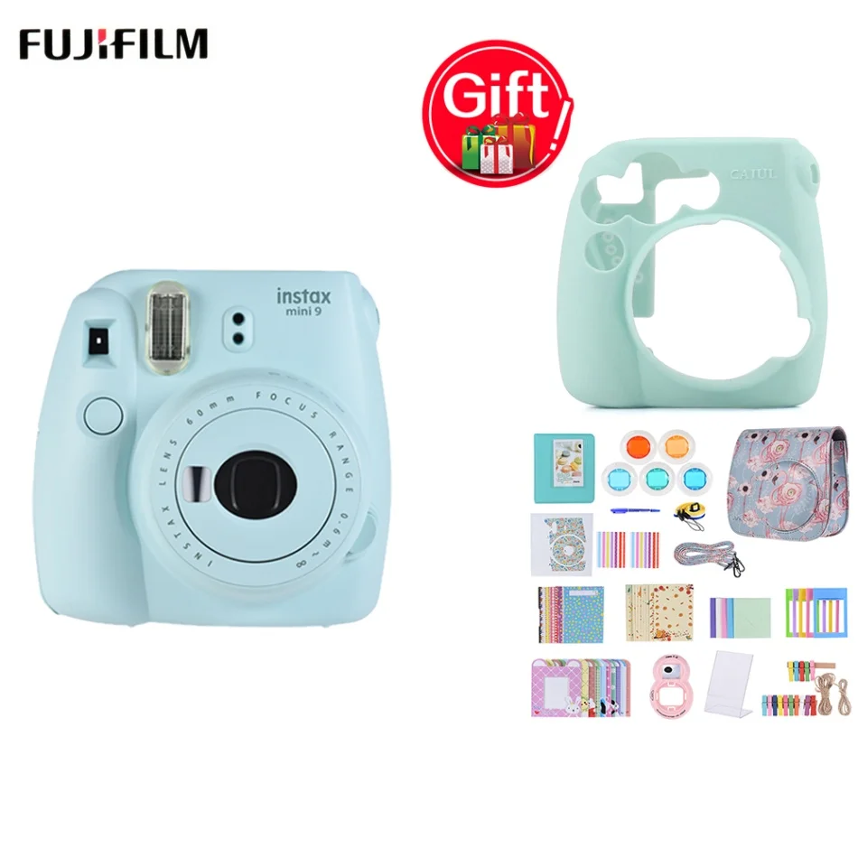 Fujifilm Instax Mini 9 Instax камера+ 14 в 1 комплект аксессуаров для Fujifilm Instax Mini 9/8/8+/8s+ силиконовый мини 9 чехол для камеры - Цвет: Blue