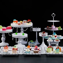 Белые Свадебные десерт лоток стойка для кексов, пирожное-Корзиночка стенд с бусины капли вечерние свадебные реквизиты