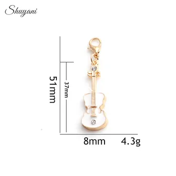 

51*8mm Alloy Metal Enamel White/Pink Guitar Charms Pendant for Memory Locket Crystal Charms with Lobster Clasp Jewelry Findings