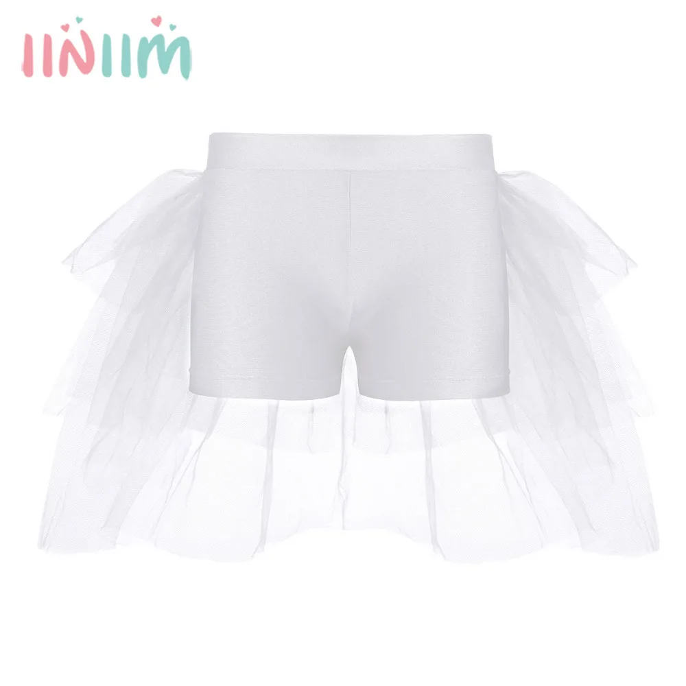 

iiniim Kids Girls Shorts Bottoms with Attached Bustle Tiered Ruffled Mesh for Ballet Dance Gymnastics Leotard Shorts
