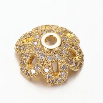 

10pcs 11x4mm Environmental 6-Petal Flower Brass Micro Pave Cubic Zirconia Bead Caps Lead Free & Nickel Free Hole: 2mm