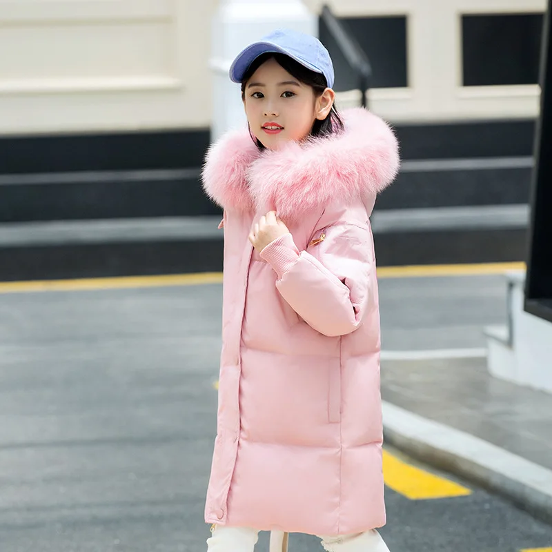 30 degrees Girls clothing duck Down jacket for girl clothes Winter Thicken warm Parka Fur Hooded Children Outerwear Coats - Цвет: Розовый