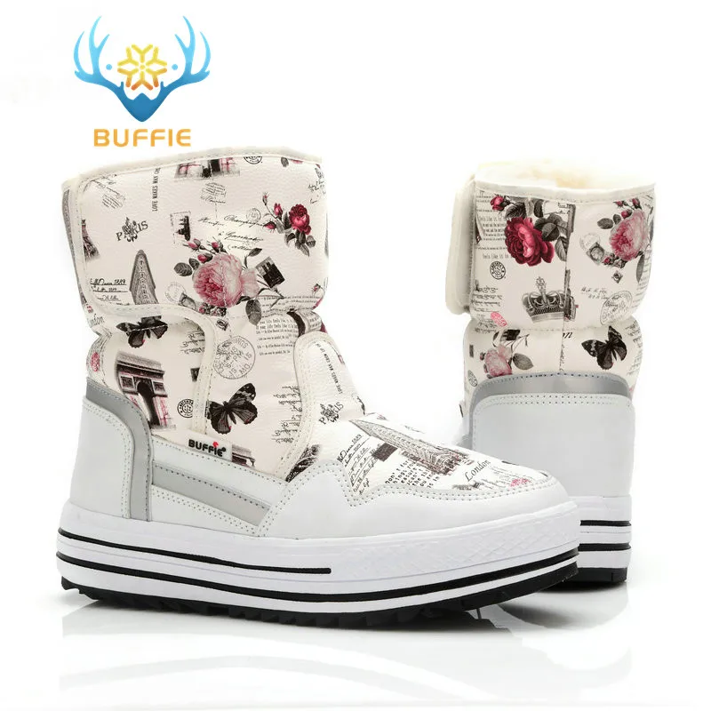 

BUFFIE Lady Brand Fashion Shoes Mixed Natural Wool Winter Women Boots Girl Flower Waterproof Thermal Snow Boots Boots JSH-M909