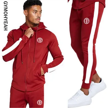 

GYMOHYEAH Gyms Men's Sets 2019 Fashion Sportswear Tracksuits Men's Sets Hoodies+Pants Casual Outwear Suits Independence match