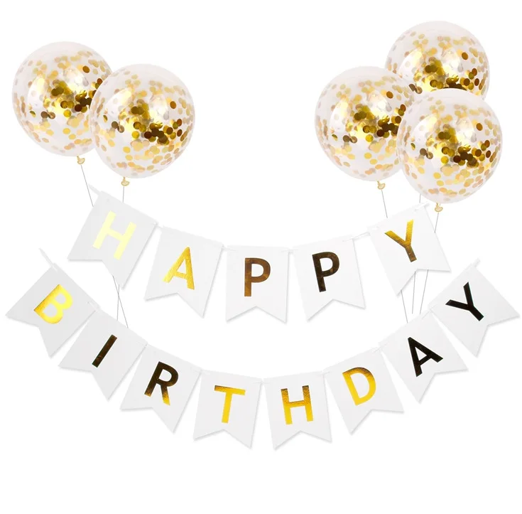 

Pink Happy Birthday Banner Gold Confetti Balloons Letter Banner Birthday Party Decorations Girl Boy Kids Party Favors