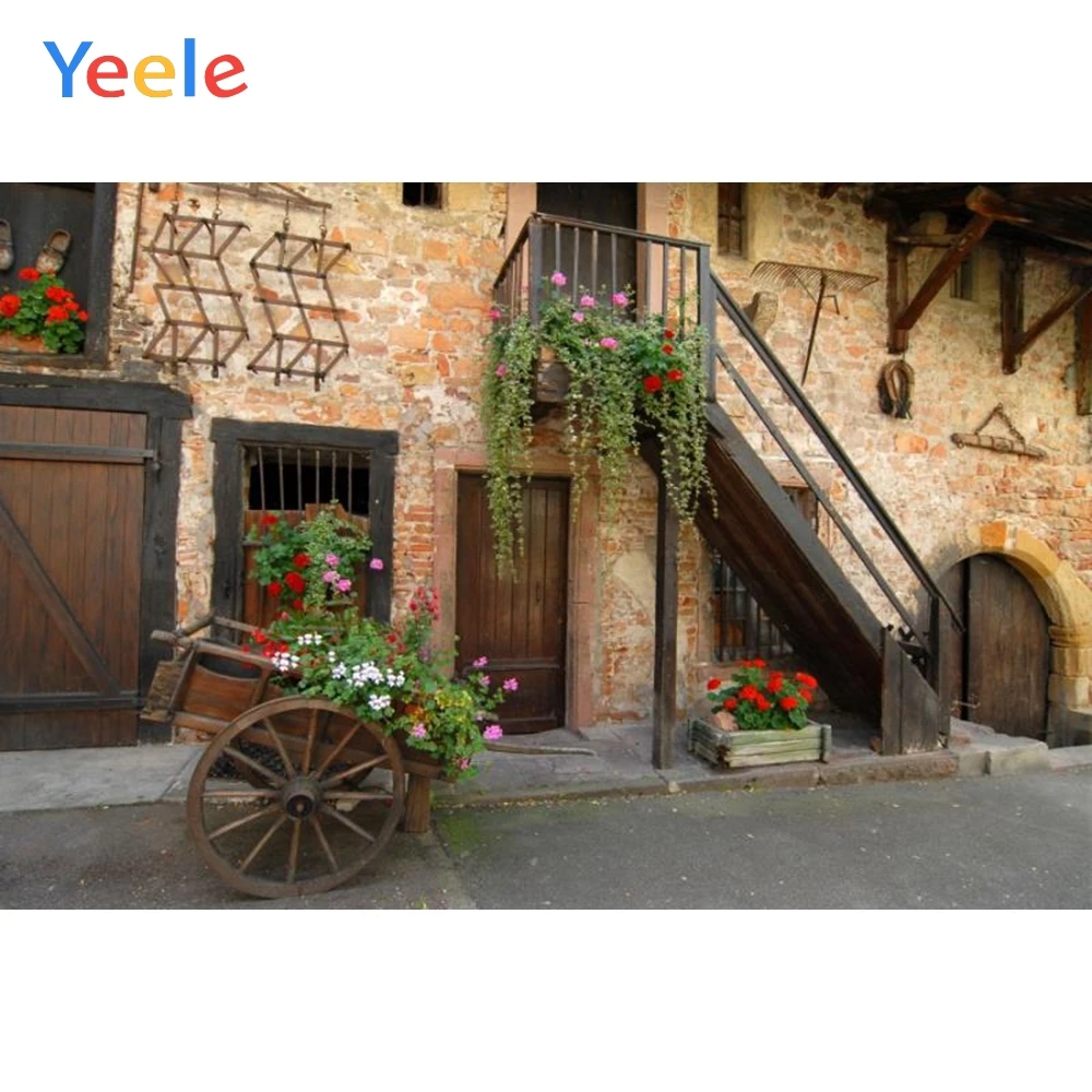 

Yeele Stone Brick Wall Flower Town Street Portrait Photography Backgrounds Customized Photographic Backdrops For Photo Studio