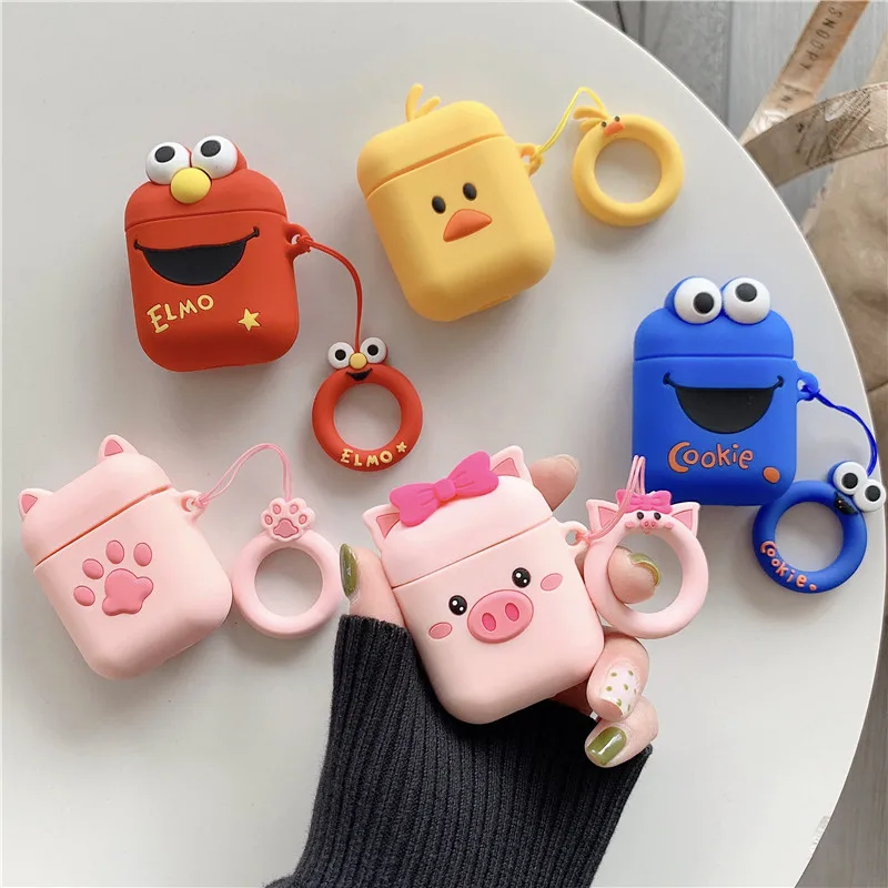 

Silicone Cartoon Case For Apple AirPods 1 2 Wireless Bluetooth Earphone Cute Charging Cases Protector With Finger Ring Strap Box