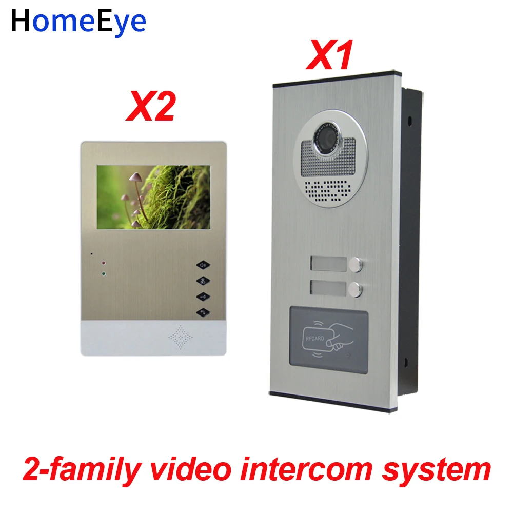 HomeEye 2 Families Door Bell Home Access Control System 4.3'' LTD 4-Wire Multi Apartments Video Door Phone Intercom + RFID Card HomeEye 2 Families Door Bell Home Access Control System 4.3'' LTD 4-Wire Multi Apartments Video Door Phone Intercom + RFID Card