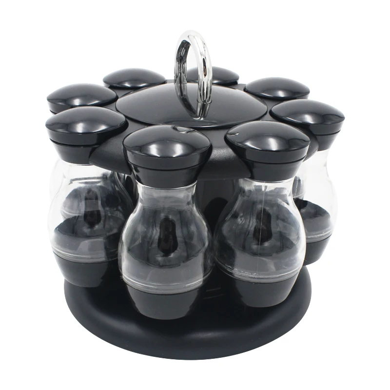 

Herb and Spice Rack with 8 Plastic Jar Bottles Revolving Countertop Carousel Herbs and Spices Set for Kitchen Counter