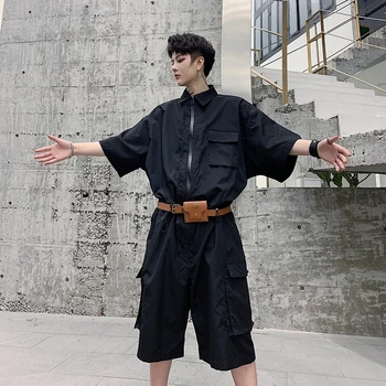 

2019 Summer New Men's Personality Trend Dark Tooling Shorts With A Belt Harajuku Casual One-piece Shirt