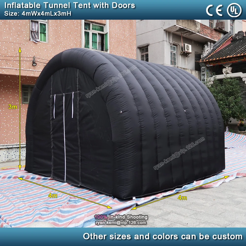 4mL*4mW*3mH black inflatable tunnel tent small inflatable sports tunnel for football game outdoor events entrance tunnel