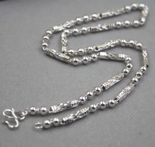 

Solid 925 Sterling Silver Tube with Round Bead Link Chain Necklace 18 Inch