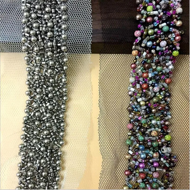 

Top Grade Lace 2 yards 3cm wide Fake Pearl Beaded Lace Trim Vintage Mesh Fabric Lace Beaded Pearl Braid Lace Applique