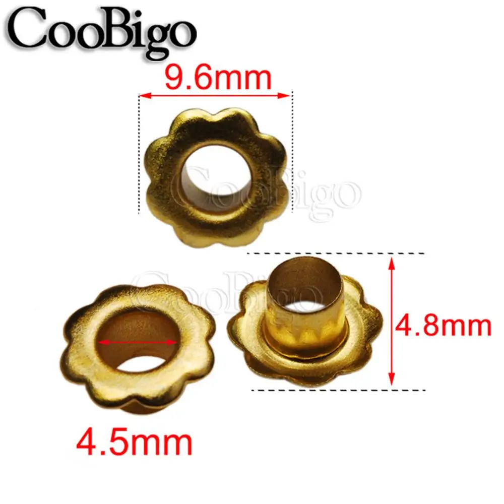 100 шт, отверстия 4,5 мм в форме металлического цветка, люверсы, кожевенное ремесло, сделай сам, скрапбукинг, кепки, бирки для сумок, Тканевая обувь, сапоги, ремень, Швейные аксессуары - Цвет: Golden
