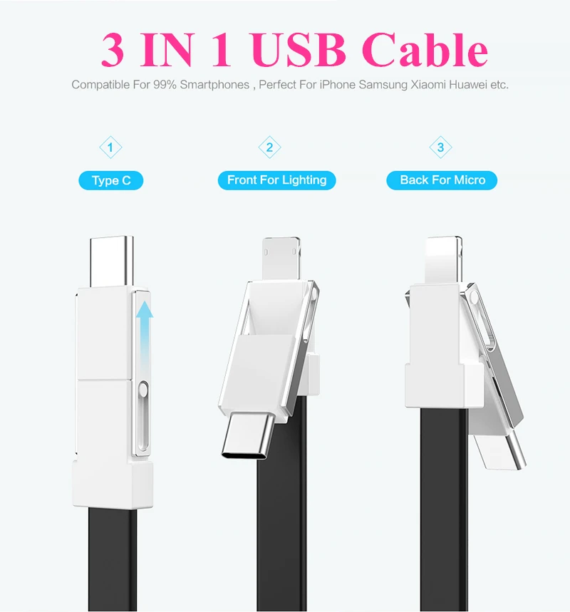 3 в 1 портативный Micro usb type C Магнитный зарядный кабель для iPhone samsung s6 s7 s8 s9 мини брелок кабель для зарядки передачи данных Шнур