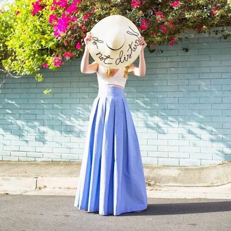 2017 Printemps Été Style Jupes Longues Femmes Lolita Parole Longueur Taffetas Plissé Jupe Taille Haute Drapée Maxi Jupe Sur Mesu.