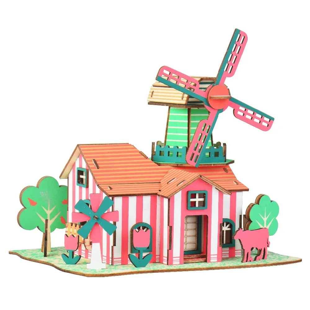 

3D Wooden Puzzle Toys Montessori Educational Games Creative DIY Laser Cutting Building Toy Gift for Child Adult Tulip Ranch