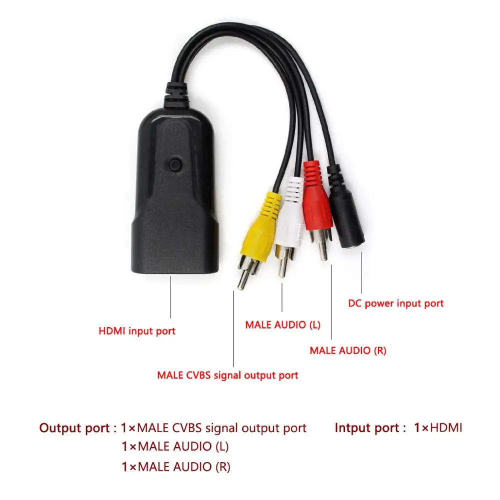 HDMI a RCA-GANA 1080P HDMI a AV 3RCA CVBs Composite Video Audio Converter  Adapter Support PAL/NTSC with USB Charge Cable - Convertidor