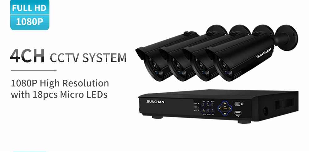 SUNCHAN 1080P система камеры безопасности 4ch система AHD CCTV DVR комплект 4x1080P Камера Безопасности 2.0mp камера система наблюдения 1 ТБ HD