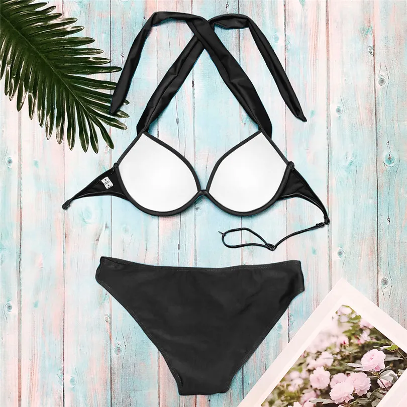 Solid Bathing Suit 2 Pieces Sexy Lingerie Set Bandage Women Lingerie Padded Beachwear Low Waist Lingerie Bohemian 40JY1601