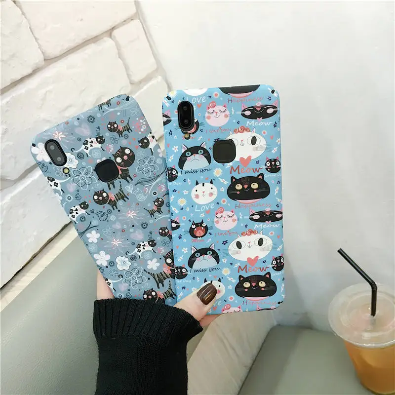 

Funny Cartoon Cat Hard PC Full Protect Phone Case For Vivo Y85 Y66 Y67 Y83 Y93 Y97 Y79 Y75 X7 X9 X9S X20 Plus X23 X21i cover