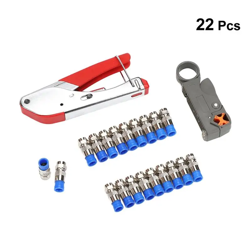 

1 Set Professional Cable Plier Coaxial Stripper Pliers Set Of Net Cable Pliers Combination Tool With 20 Blue F Plugs