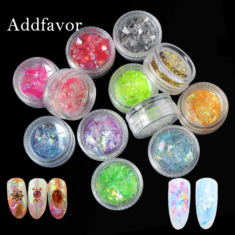 

Addfavor 12 Colors 3D Holographic Nail Glitters Sequins Flakes UV Gel Polish Nail Art Decorations Manicure Tools brilho de unha
