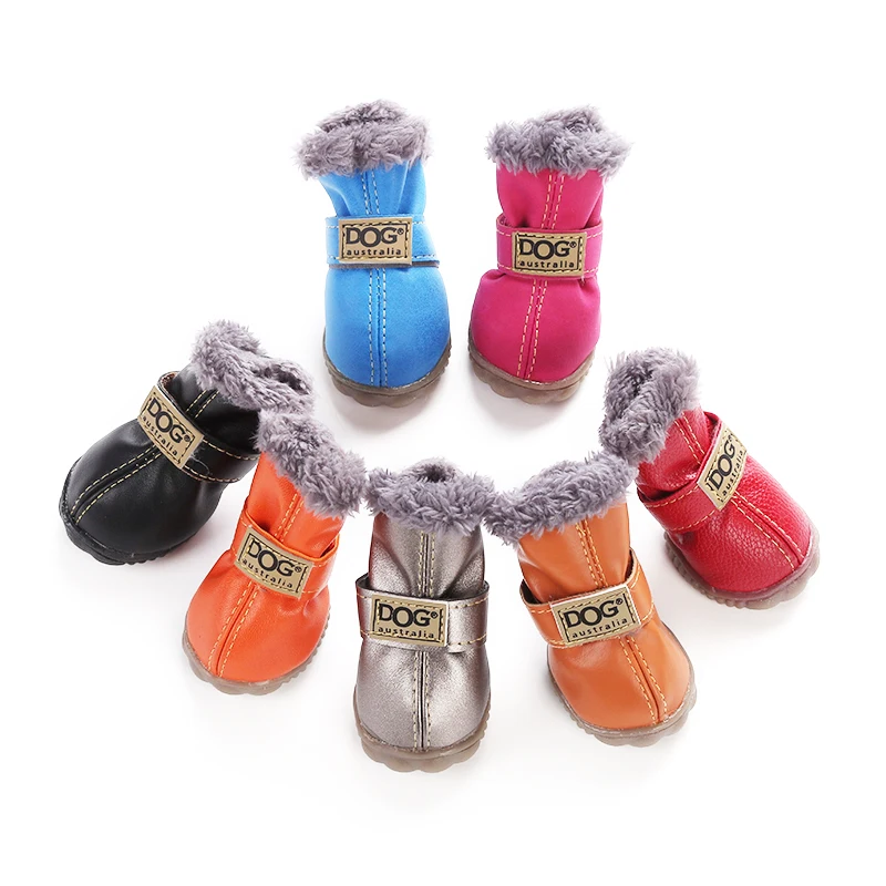 4 Pcs/set Fashion Dogs Winter Snow Boots Leather Dog Shoes For