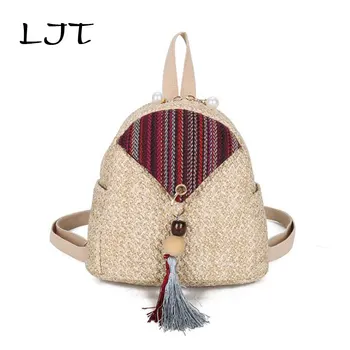 

LJT Mini Straw Women Backpack Female Portable Fashion Tassel Shoulder Bags Summer Teenage Girl Quality Backpacks Travel Rucksack