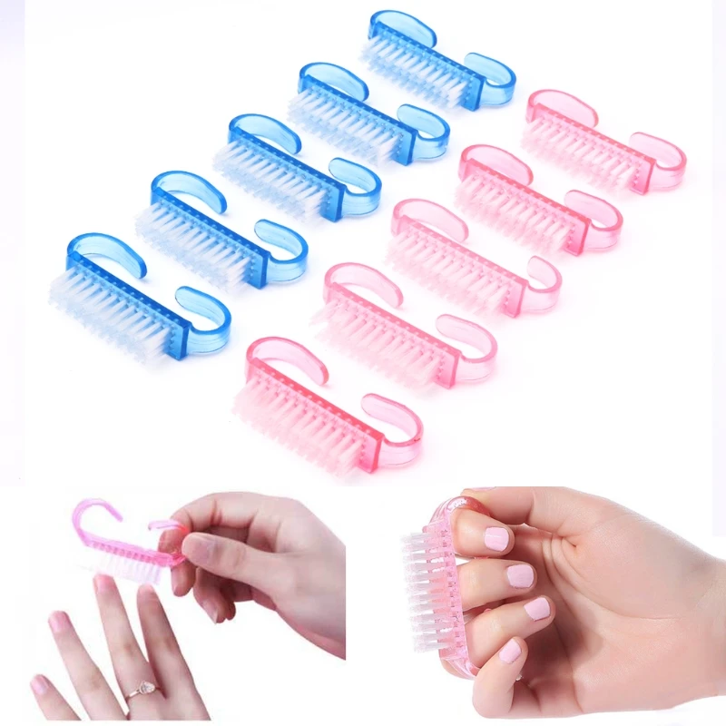 10Pcs Plastic Handle Nail Brushes Fingernail Cleaning Manicure Tools