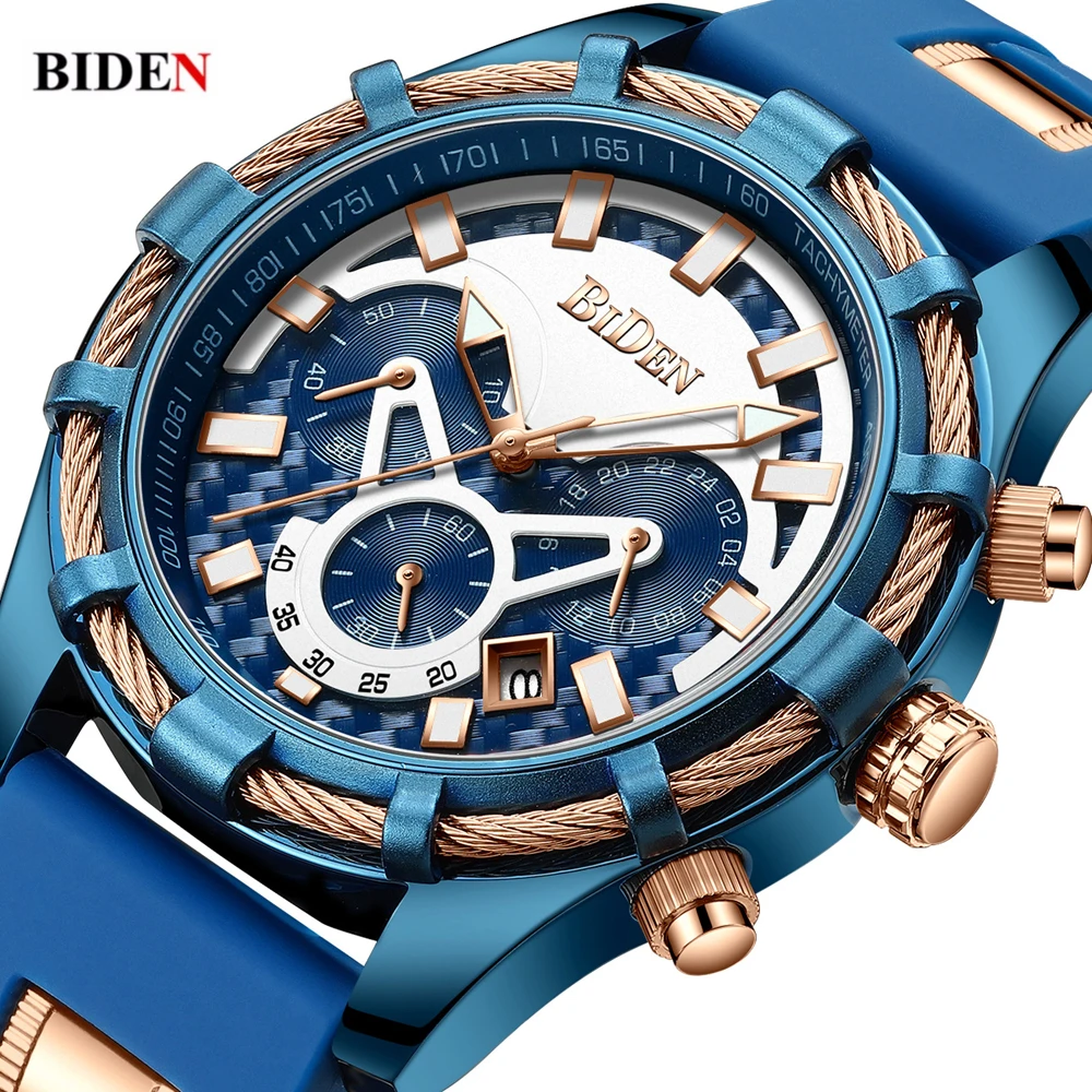 

BIDEN Men's Fashion Sport Watches Men Quartz Analog Male Wristwatch Silicone Sport Military Waterproof Watch Relogio Masculino