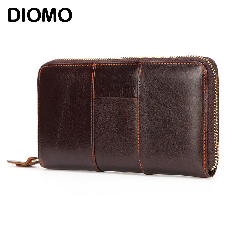 DIOMO Luxury Designer Oil Wax Genuine Leather Wallet Men's Zipper Clutch Business Cell Phone Bag Wristlet Card Holders Purse | Багаж и