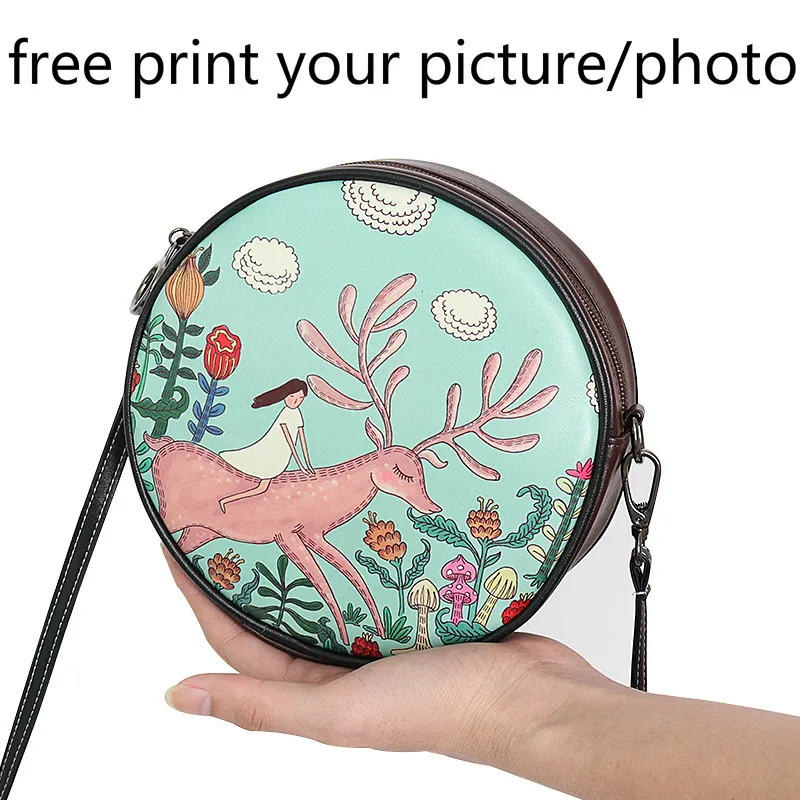 

Female retro small round trend cute custom design shoulder bag Messenger bag picture photo free print customized bag handbag