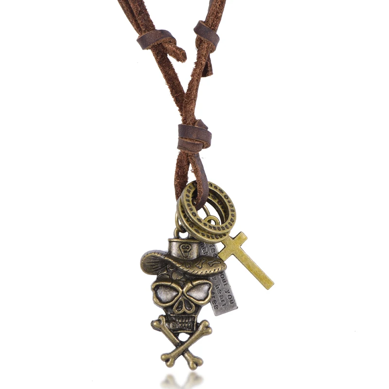 New Handmade Bronze Skull Pirates Pendants Necklaces For Men High