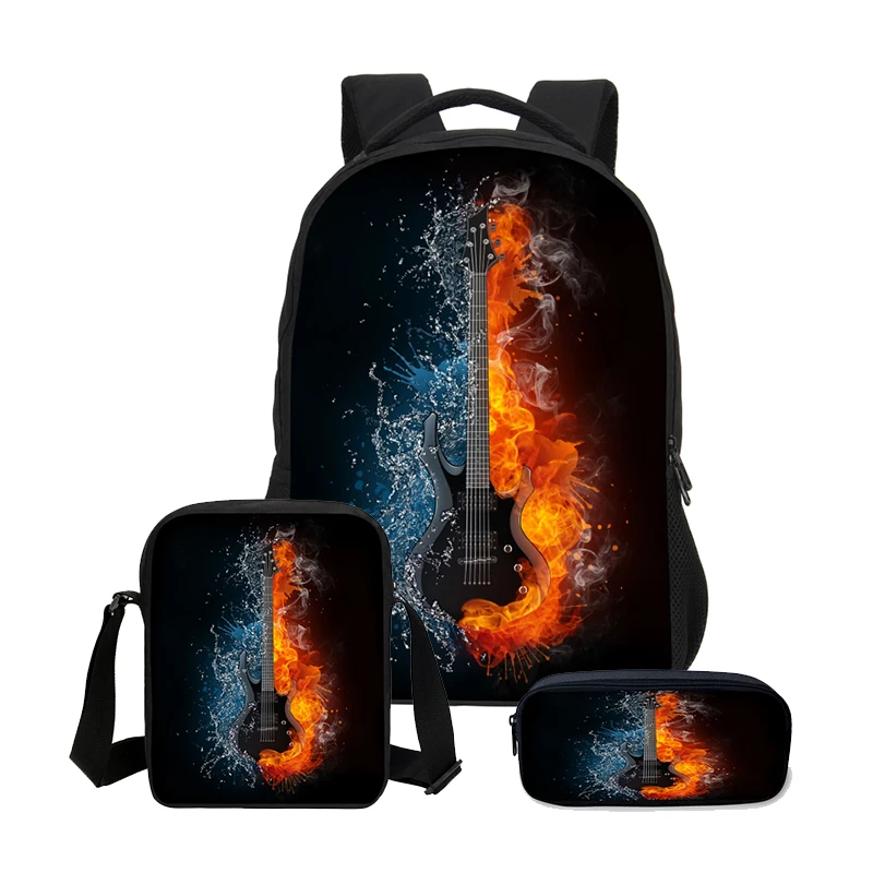 

Fashion 3D Children Bookbag 3pcs Electric Guitar Print School Bags Casual Kids Mochila Infantil School Backpacks Teenager Boys