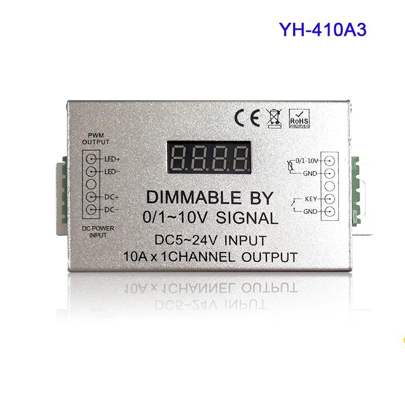 

YH-410A3 DC5-24V IP40 10A*1Channel DImmable by 0/1~10V signal 0-10V LED Dimmer driver controller for led strip light lamp