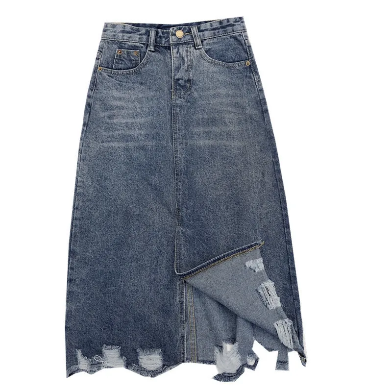 

WSYORE Women Denim Long Skirt 2019 New Spring and Summer Fashion Denim Skirts Female High Waist Hip Package Split Skirt NS1179