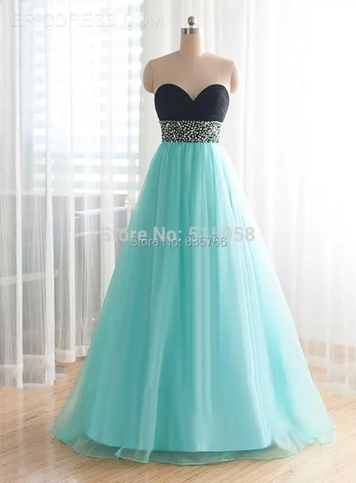 

Hot Sale Real Image Black and Ice Blue A Line Tulle Prom Dress with Beading Elegant Evening Party Dress