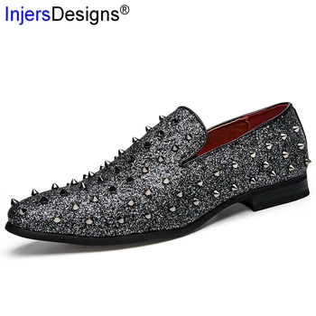 

New Arrival Night Club Party Shoes men lazy loafers slip-on breathable business men shoes fashion rivet casual leather shoes
