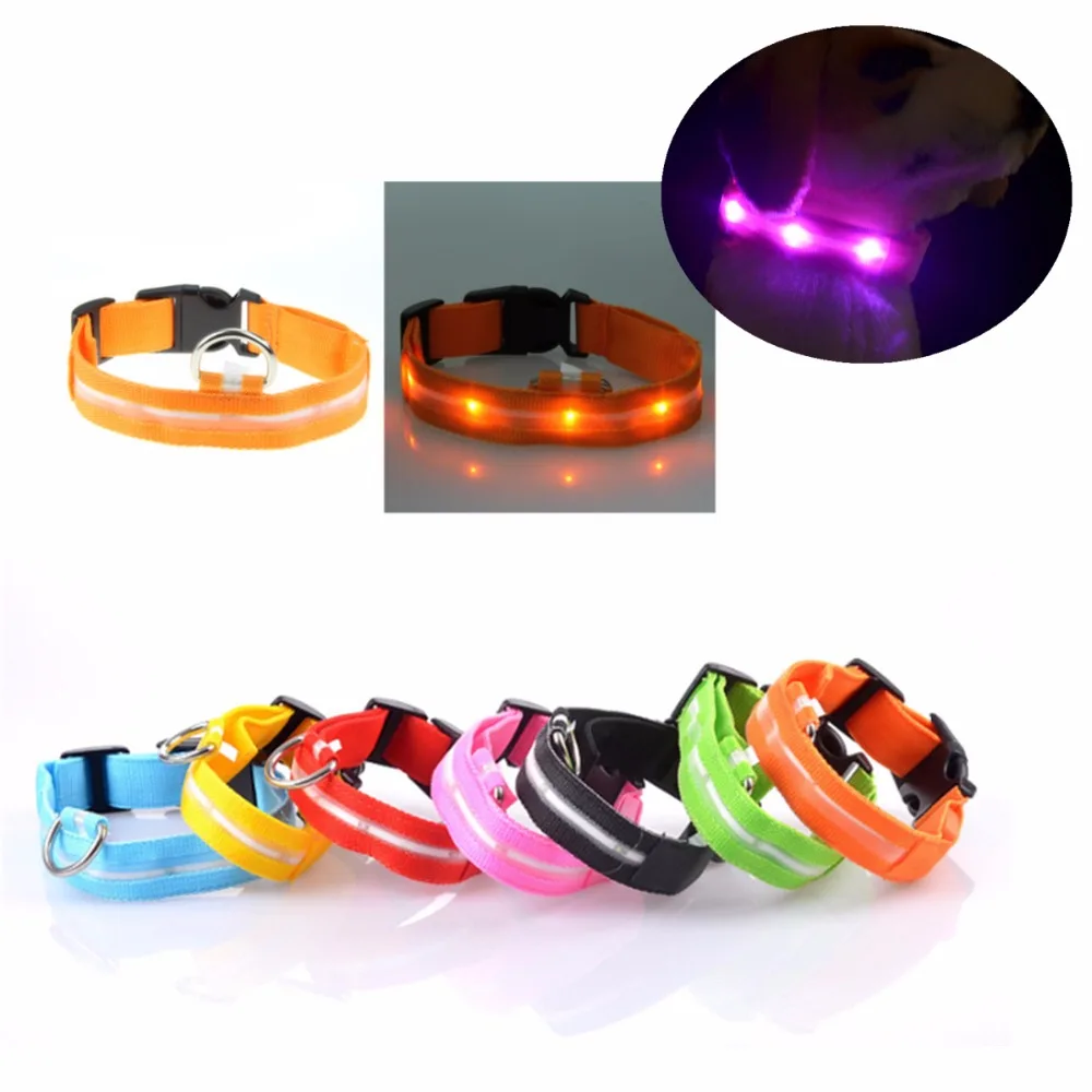 N07 Free Shipping Cheap Led Nylon Pet Dog Collar Night Safety Glow