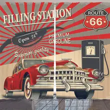 Cars Route 66 ретро постер шторы бензиновая станция коммерческий Kitschy элемент Route 66 принт Декор окна гостиной спальни